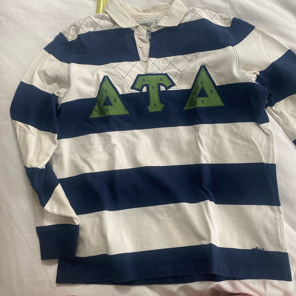 Rugby Ralph Lauren polo Blue and White Striped Jersey vintage shirt